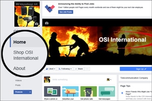 Screenshot of the OSI International Facebook page with the OSI Shop link.