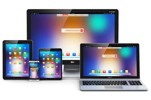 Desktop, laptop, tablet and mobile phone image.